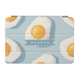 Personalized Fried Egg Pattern Fun Blue Funny iPad Mini Cover