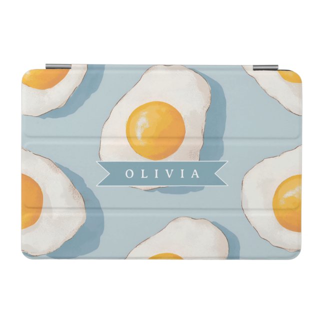 Personalized Fried Egg Pattern Fun Blue Funny iPad Mini Cover (Horizontal)