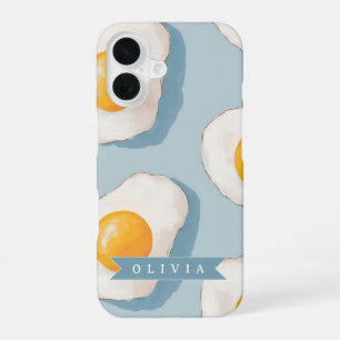 Personalized Fried Egg Pattern Fun Blue Funny iPhone 16 Case