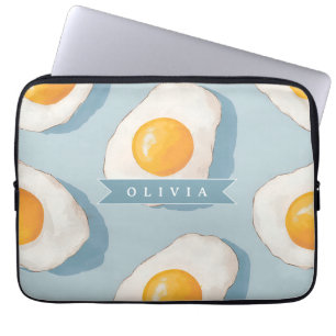 Personalized Fried Egg Pattern Fun Blue Funny Laptop Sleeve