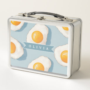 Personalized Fried Egg Pattern Fun Blue Funny Metal Lunch Box