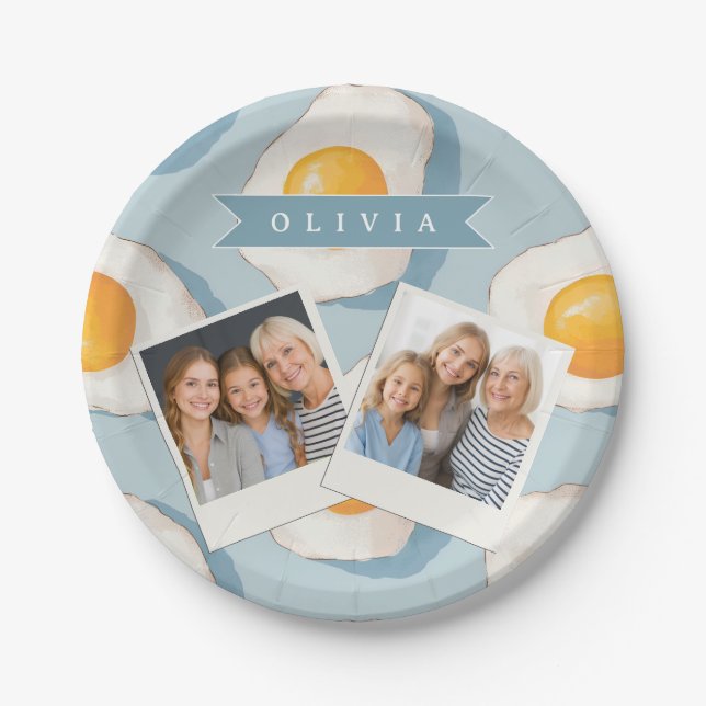 Personalized Fried Egg Pattern Fun Blue Funny  Paper Plates (Front)