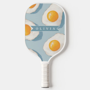 Personalized Fried Egg Pattern Fun Blue Funny Pickleball Paddle