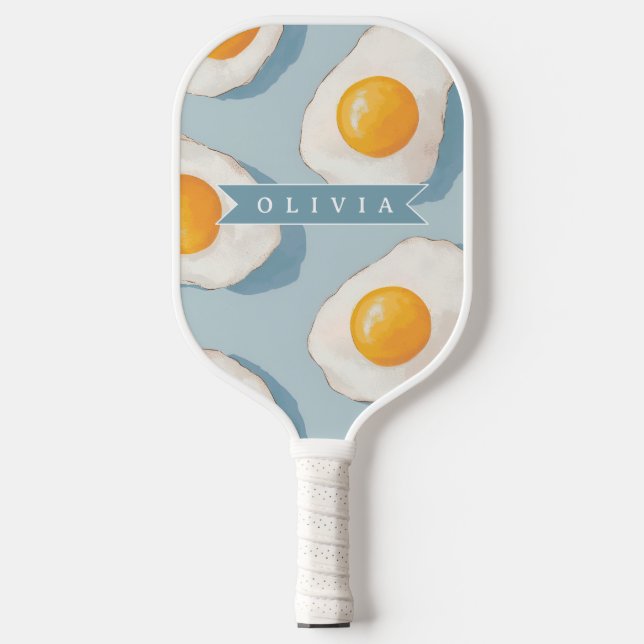 Personalized Fried Egg Pattern Fun Blue Funny  Pickleball Paddle (Front)