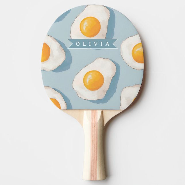 Personalized Fried Egg Pattern Fun Blue Funny  Ping Pong Paddle (Front)
