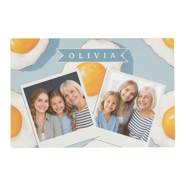 Personalized Fried Egg Pattern Fun Blue Funny Placemat (Front)