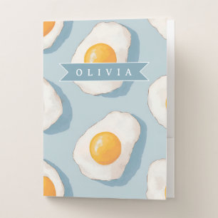Personalized Fried Egg Pattern Fun Blue Funny Pocket Folder