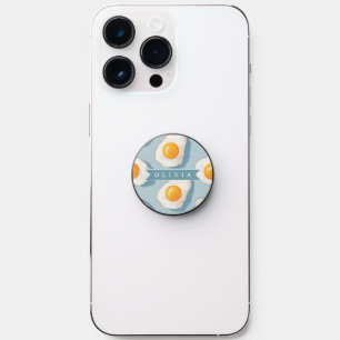 Personalized Fried Egg Pattern Fun Blue Funny PopSocket