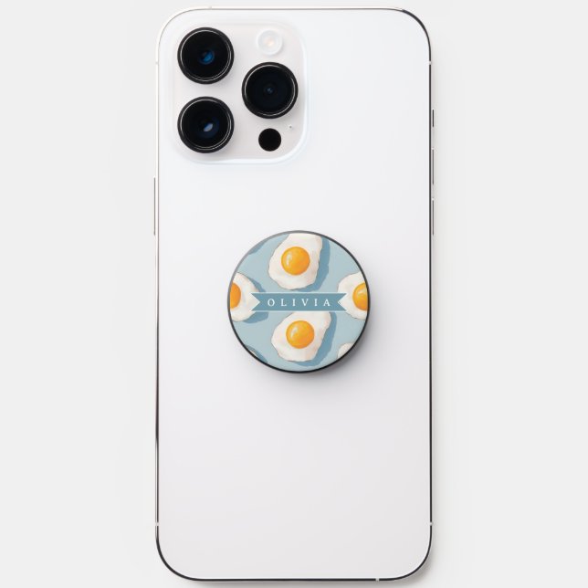 Personalized Fried Egg Pattern Fun Blue Funny  PopSocket (Front)