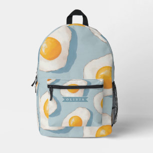Personalized Fried Egg Pattern Fun Blue Funny Printed Backpack