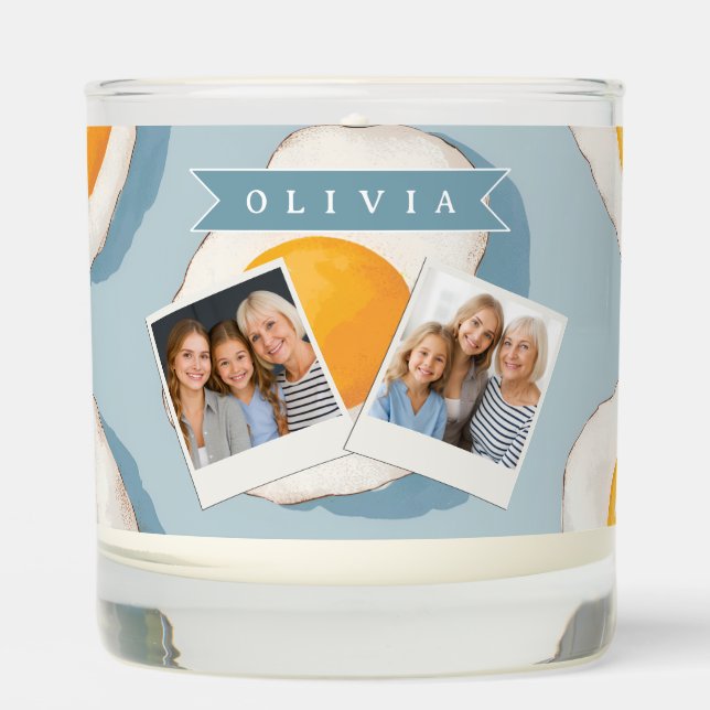 Personalized Fried Egg Pattern Fun Blue Funny Scented Candle (Front)