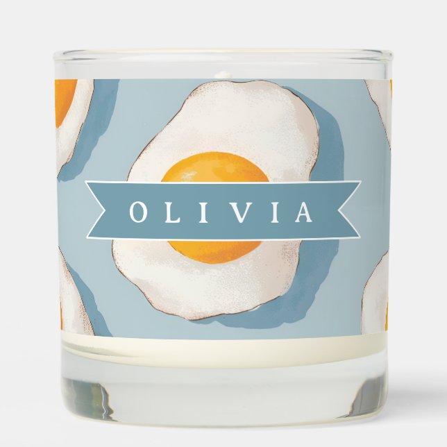 Personalized Fried Egg Pattern Fun Blue Funny  Scented Candle (Front)