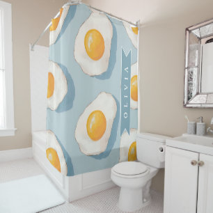 Personalized Fried Egg Pattern Fun Blue Funny Shower Curtain