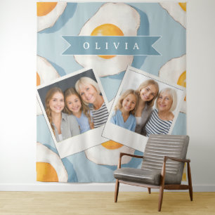 Personalized Fried Egg Pattern Fun Blue Funny Tapestry