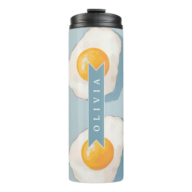 Personalized Fried Egg Pattern Fun Blue Funny  Thermal Tumbler (Front)