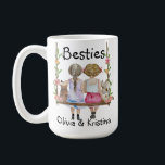 Personalized Friend Name Gift Mug Bestie Girls Cat<br><div class="desc">Custom name friendship gift,  personalize text and names,  watercolor painted girls with cats on a swing.</div>