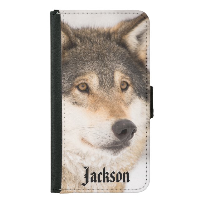 Personalized friendly wolf face samsung galaxy wallet case (Front)