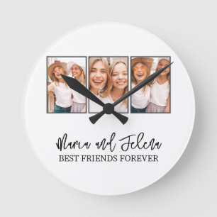Personalized Friendship BFF 3 Photo Collage Round Clock