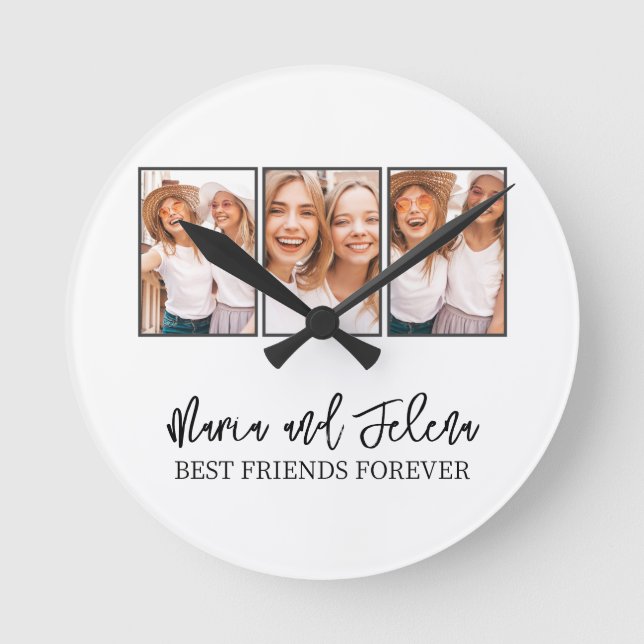 Personalized Friendship BFF 3 Photo Collage Round Clock (Front)