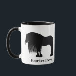 Personalized Friesian Horse Illustration   Mug<br><div class="desc">Personalized,  custom name or text,  Friesian horse-themed mug. Friesian black stallion illustration on a coffee and tea mug,  perfect gift for a Stable hand,  Horse groom,  Barn Manager,   Horse trainer,  Veterinary Assistant,  Ranch hand,  Veterinary technician,  Horseback guide,  or any horse (equine) lover.</div>