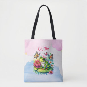 Personalized Frog, Flowers and Butterflies Baby Tote Bag