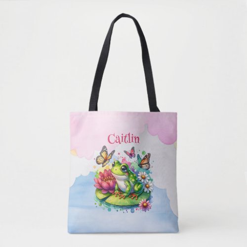 Personalized Frog Flowers and Butterflies Baby Tote Bag