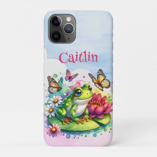Personalized Frog Flowers and Butterflies iPhone 11 Pro Case