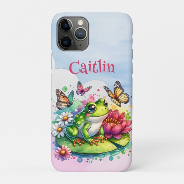 Personalized Frog, Flowers and Butterflies Case-Mate iPhone Case (Back)