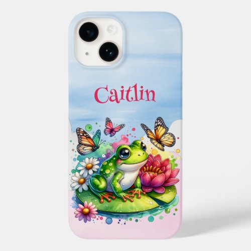 Personalized Frog Flowers and Butterflies Case_Mate iPhone 14 Case