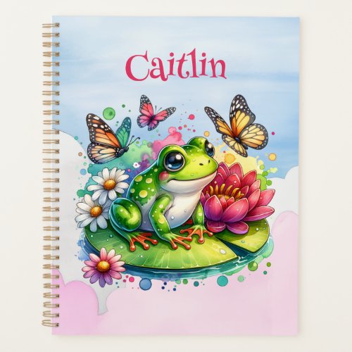 Personalized Frog Flowers and Butterflies Planner