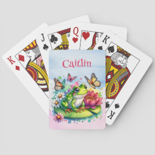 Personalized Frog, Flowers and Butterflies Poker Cards