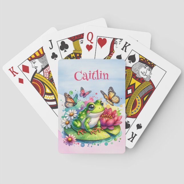 Personalized Frog, Flowers and Butterflies Poker Cards (Back)