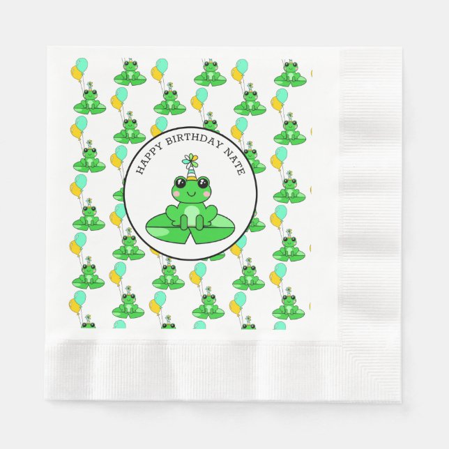 Personalized Frog Happy Birthday Napkins (Front)
