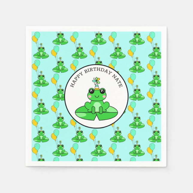Personalized Frog Happy Birthday Napkins (Front)