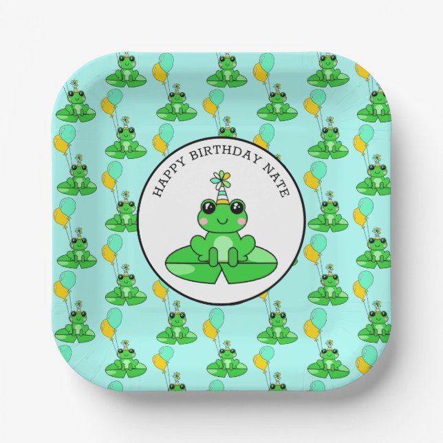 Personalized Frog Happy Birthday Paper Plates (Front)