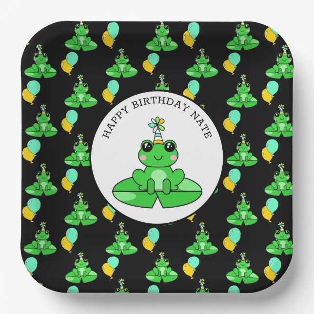 Personalized Frog Happy Birthday Paper Plates (Front)