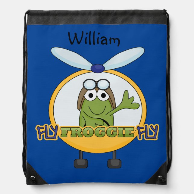Personalized Frog Helicopter Pilot Drawstring Bag (Front)