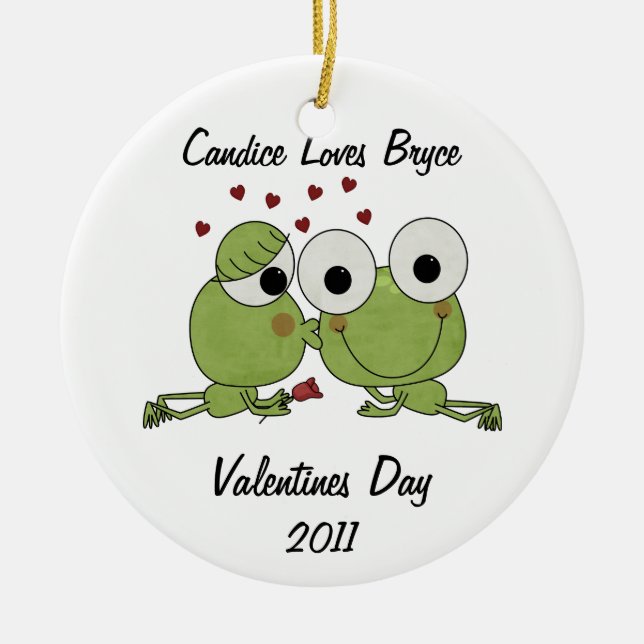 Personalized Frog Kisses Valentine Ornament (Front)