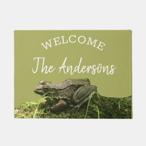Personalized Frog Photo Green Welcome Mat Doormat