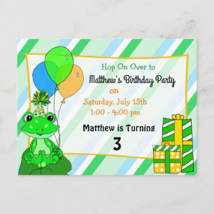 Personalized Frog Themed Boy's Birthday Party Postcard