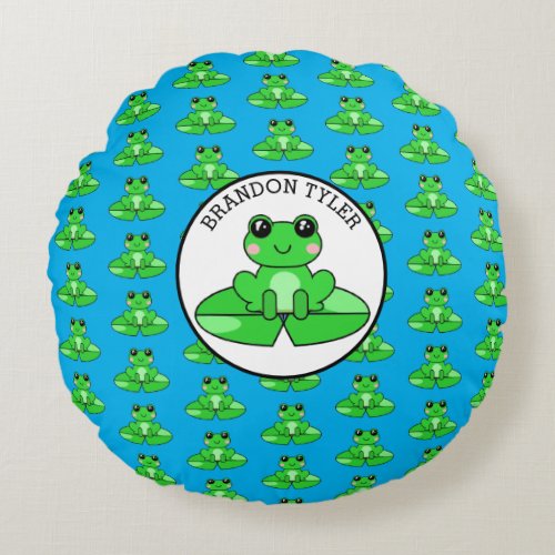 Personalized Frog Themed  Round Pillow