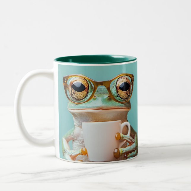 Personalized Frog with Glasses Two-Tone Coffee Mug (Left)