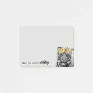 Personalized From Desk of Tiger Sunflower Crown Post-it Notes