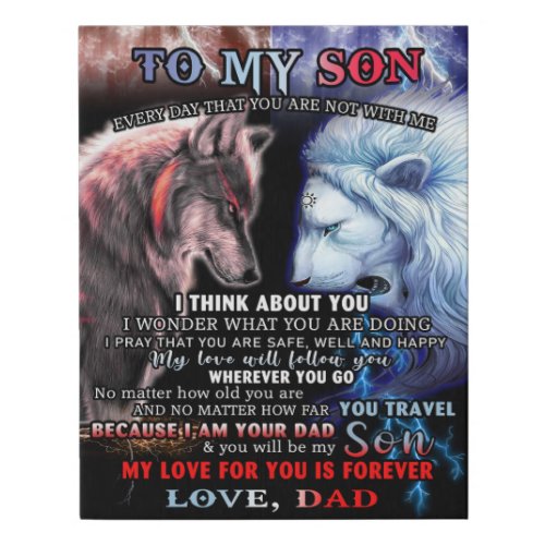 Personalized From Lion Dad To My Wolf Son Faux Canvas Print