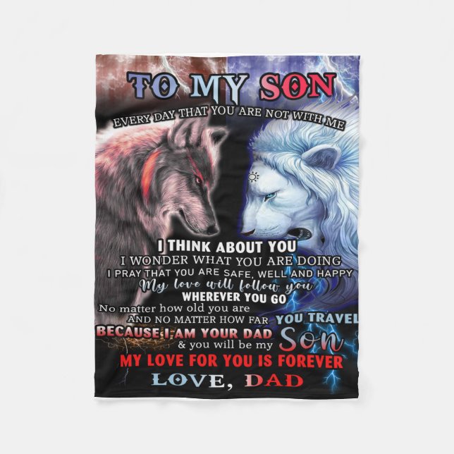 Personalized From Lion Dad To My Wolf Son Fleece Blanket (Front)