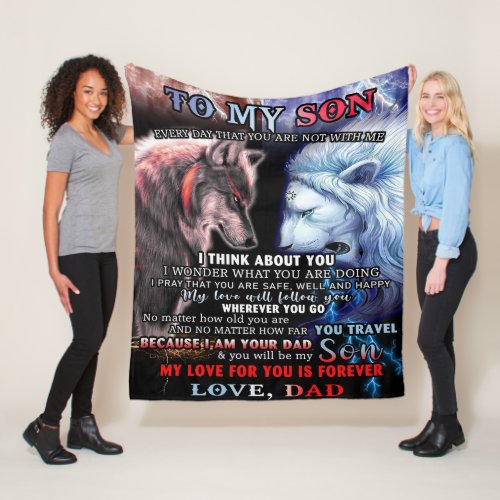 Personalized From Lion Dad To My Wolf Son Fleece Blanket