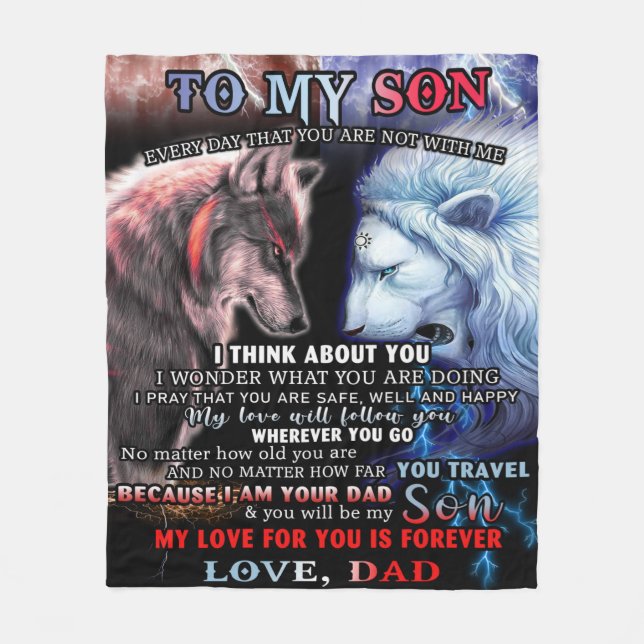 Personalized From Lion Dad To My Wolf Son Fleece Blanket (Front)