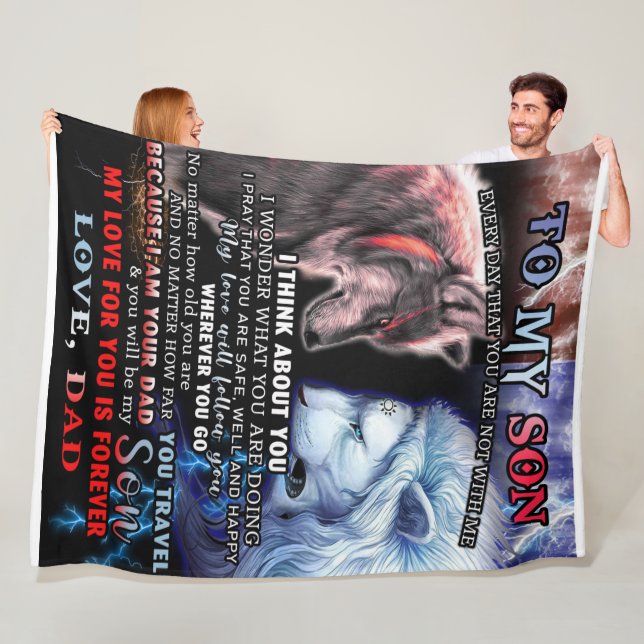 Personalized From Lion Dad To My Wolf Son Fleece Blanket (In Situ)