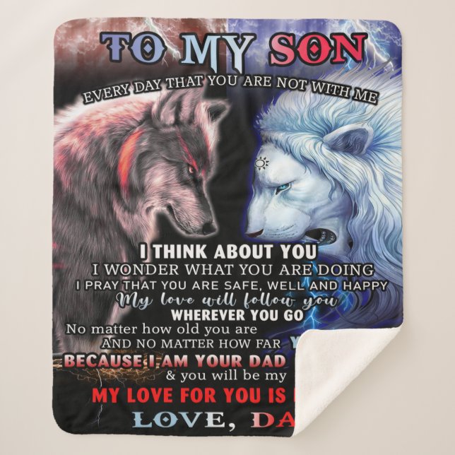 Personalized From Lion Dad To My Wolf Son Sherpa Blanket (Front)