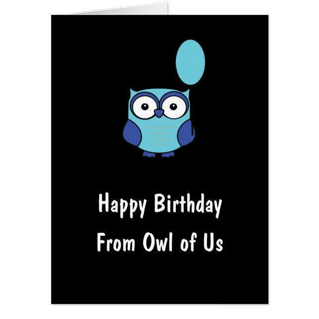Personalized From Owl of Us Blue Owl Birthday Card (Front)
